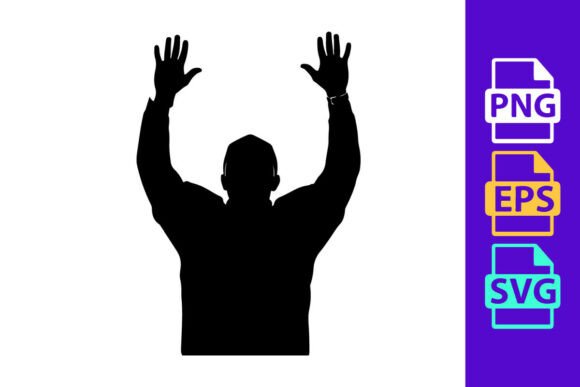 A Silhouette of a Man with His Hands Raised: Dynamic Vector Art