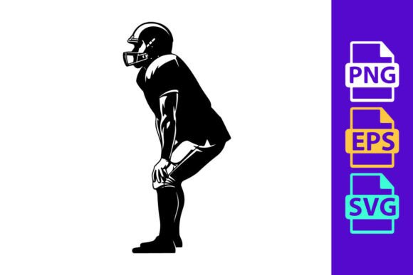 American Football Player in Ready Positi: Dynamic Action Typography