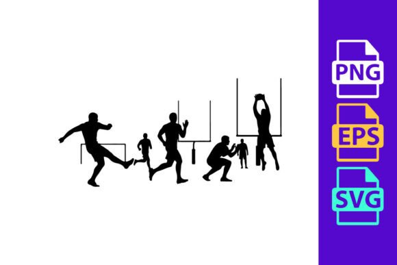 Black Silhouettes of People Playing Volleyball and Football