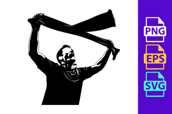 Dynamic Football Art: Man Waving Scarf Clipart