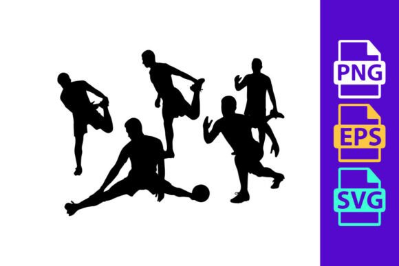 Dynamic Football Motion: The Silhouette of Five Soccer Players Clipart