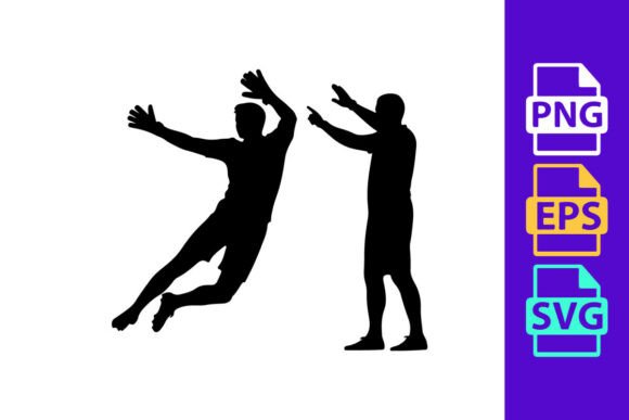 Dynamic Motion: Two Black Silhouettes of Men Playing Vol