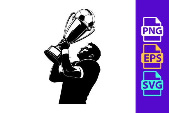 Man Holding a Soccer Trophy Cup in Trium: Dynamic Vector Design