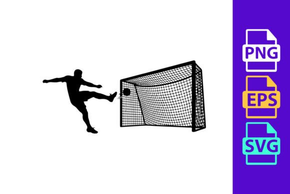 Soccer Player Kicking Ball into Goal Net: Dynamic Vector Clipart